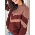 thumbnail image 4 of Asyoly Women Winter Knit Sweater Long Sleeve Crewneck Color Block Lightweight Pullover Casual Loose Jumper Tops, 4 of 6