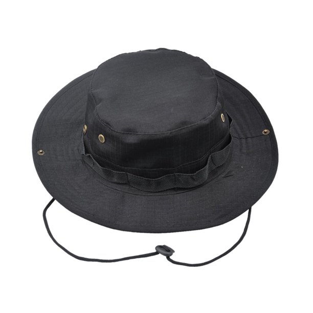 Opromo Fishing Bucket Boonie Hat Summer Sun Cap Outdoor Hat with Side Chin  Cord-Black