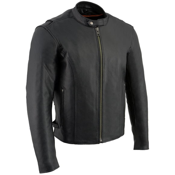 Milwaukee Leather LKM1710 Men's Black Classic Scooter Style Leather Motorcycle Jacket w/Removable Thermal Liner - 5X-Large