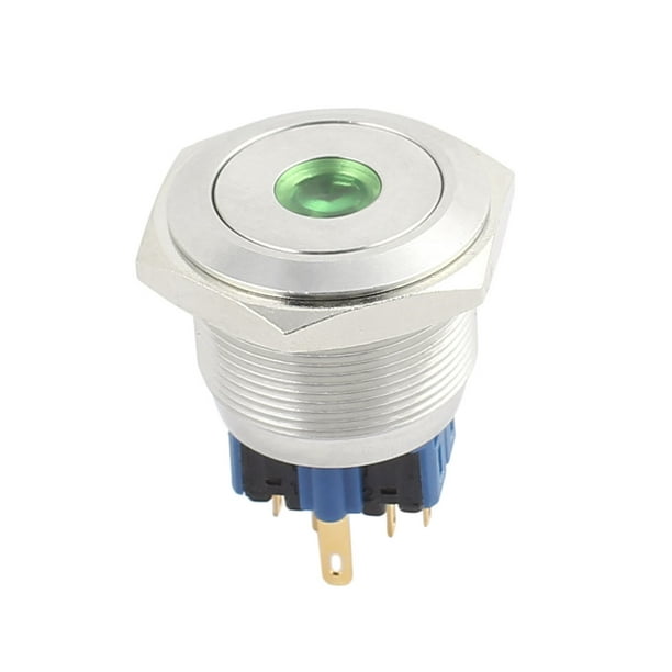 AC 220V 25mm Diamètre Point Tête métal momentané bouton poussoir  Interrupteur Lampe vert 