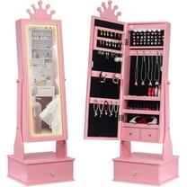 M optimized Kids Jewelry Armoire Cabinet w/ Full-Length Mirror & LED Light 13.78"x11.81"x46.77" Jewelry Cabinet Organizer w/ 3 Storage Drawers, Kids Vanity Dress Up Mirror Jewelry Cabinet for Girls