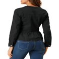 thumbnail image 3 of Allegra K Women‘s Round Neck Button Down Ruffled Hem Cropped Washed Denim Jacket, 3 of 6