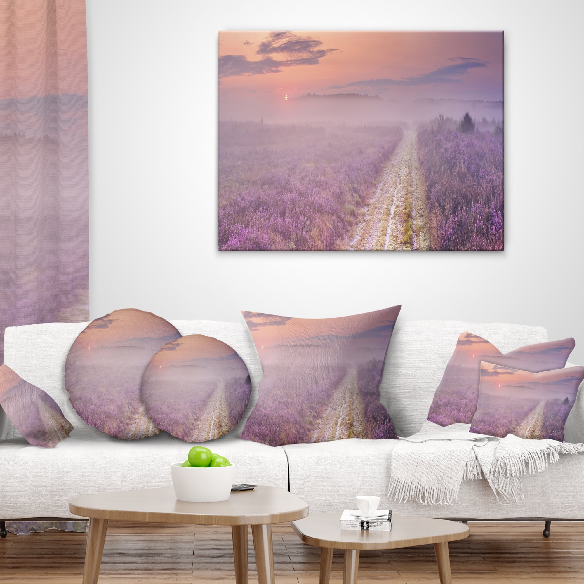 Designart Path through Blooming Heather - Landscape Printed Throw Pillow - 16x16