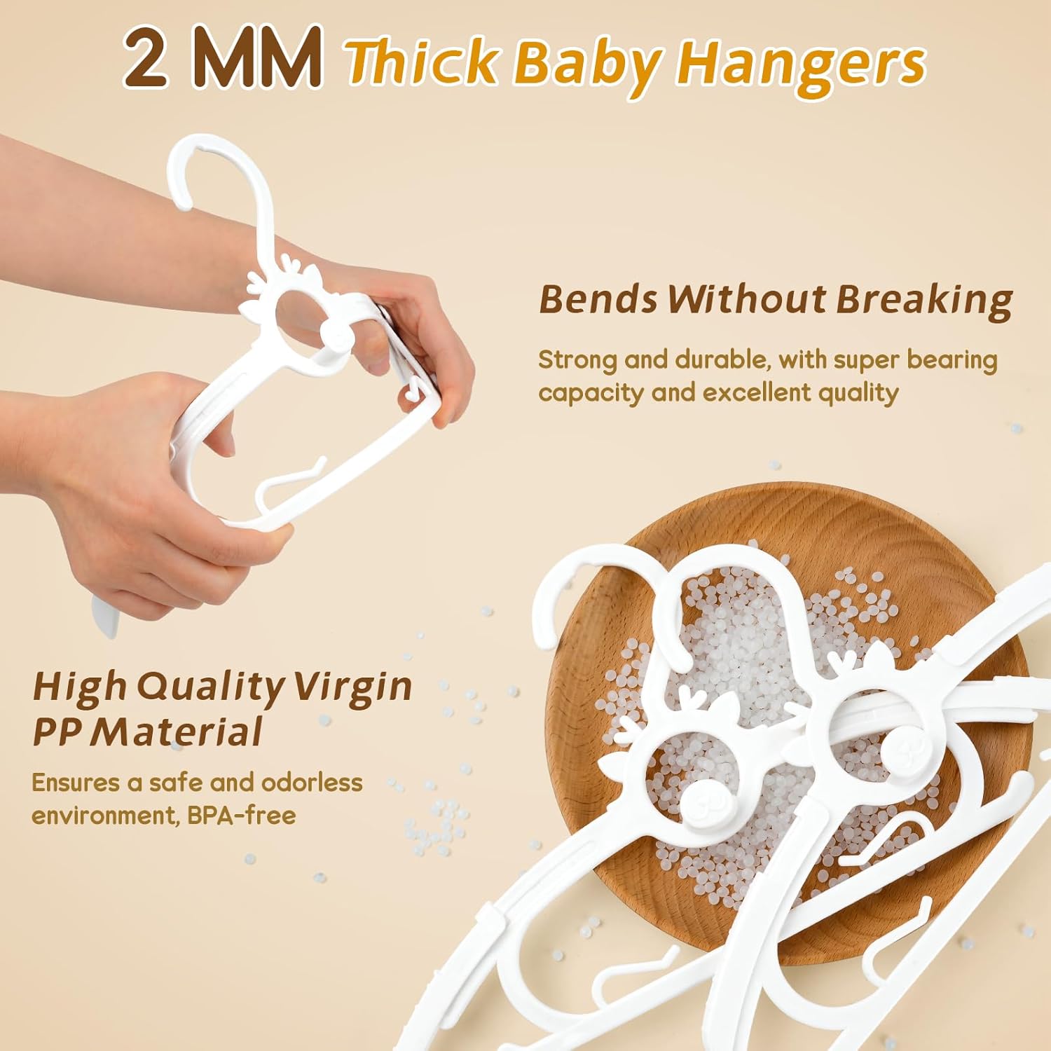 Baby Clothes Hangers 80PCS, 11"-14" Extendable and Stackable Kids Hangers, 45g Ultra-Thick Space Saving Non-Slip Plastic Hanger for Infant, Toddler and Nursery Closet,white