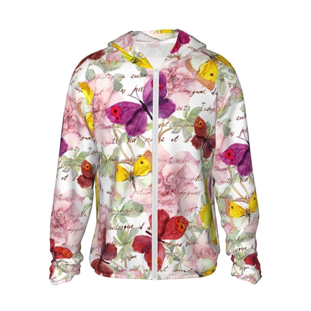 Balery Butterflies and Vintage Sudadera ligera de manga larga con capucha y protección solar UPF 50+ para hombre y mujer, ideal para pesca y running-3X-Large