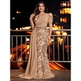 thumbnail image 3 of AURA Plus Size Evening Dress V Neck Short Sleeve Slim Fit Party Long Skirt Beaded Polyester, 3 of 7