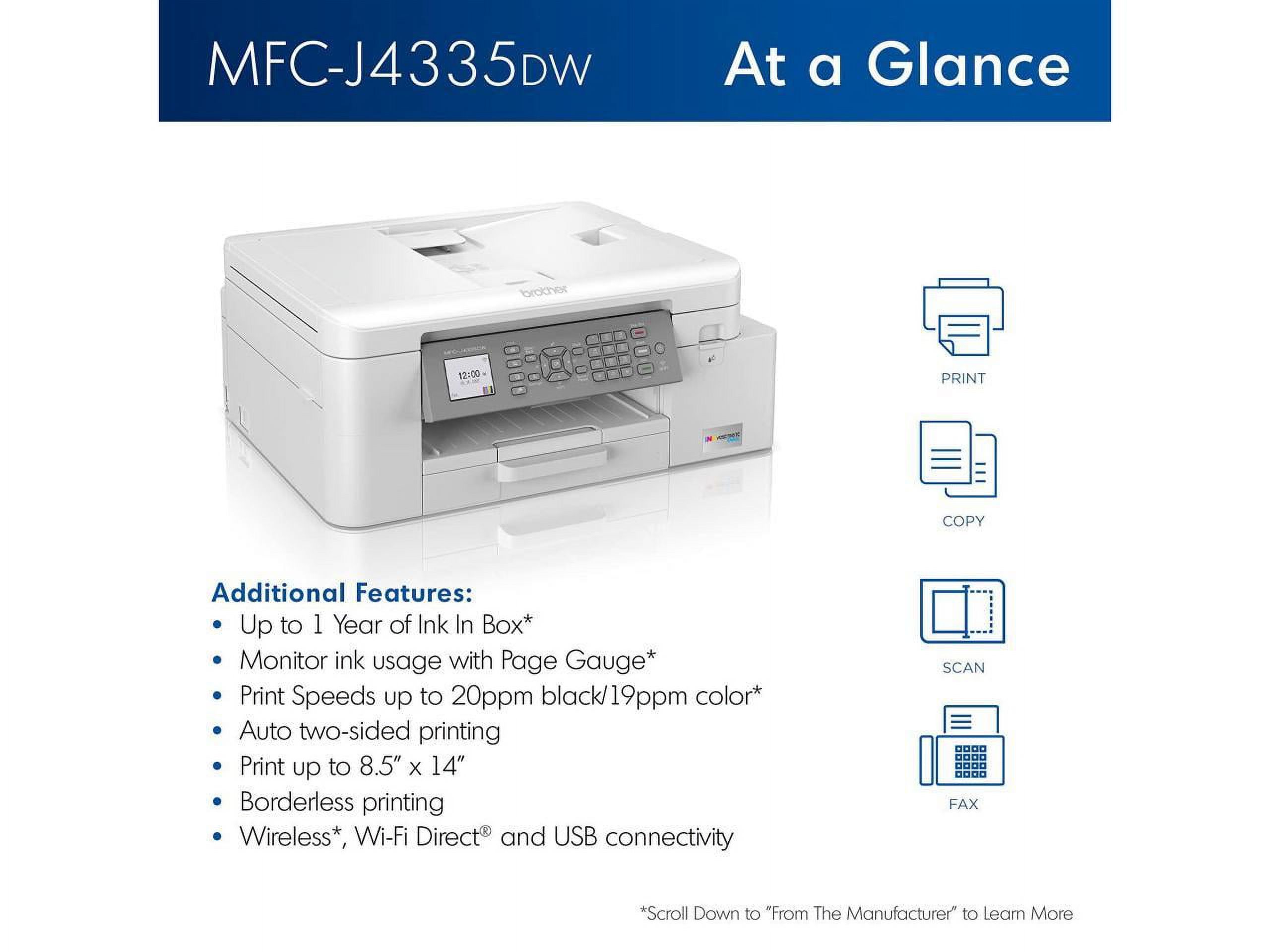 Brother MFC-J4335DW INKvestment Tank All-in-One Color Inkjet Printer with Duplex & Wireless Printing - image 2 of 8