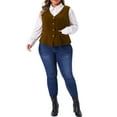 thumbnail image 2 of Plus Size Vests for Women Waistcoat Steampunk Velvet Sleeveless Button Down V Neck Suit Vests 3X Coffee, 2 of 6