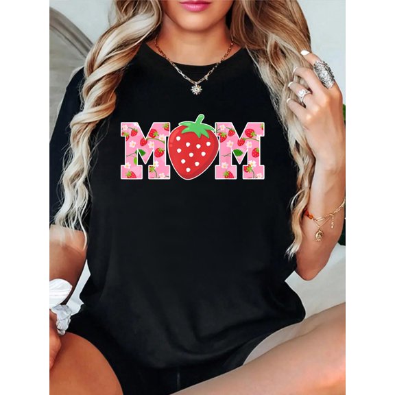 Mom Of The Berry Sweet Birthday Strawberry Girls Family T-Shirt Graphic Tee summer Tops For Women Round Neck Fashion Cotton shirts