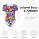 thumbnail image 4 of Balery The Garden Tricolor Pansy Flower Body de cuello redondo de manga corta para mujer Tops de manga corta Tops básicos-Small, 4 of 7