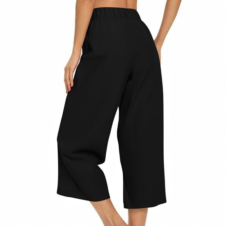 Back Pockets Dressy Black Capris Flat Front Tapered Dress Pants