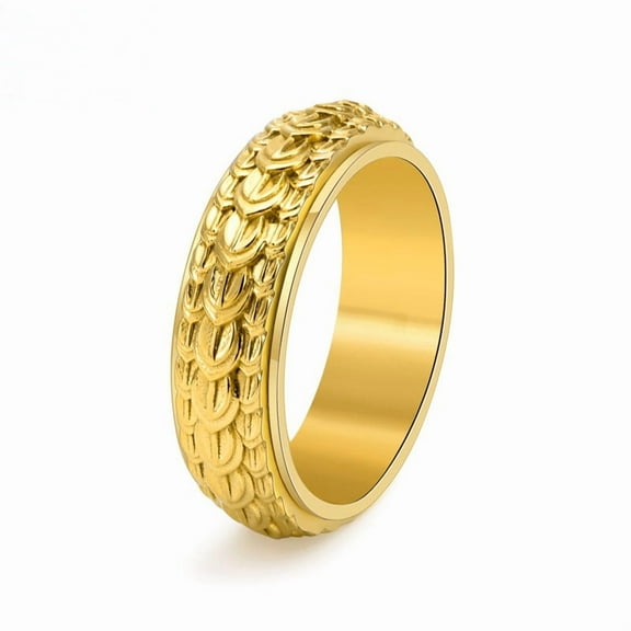 Dragon Scale 14K Yellow Gold Rotatable Personalized Ring Men's Stackable Style Rings Accessories