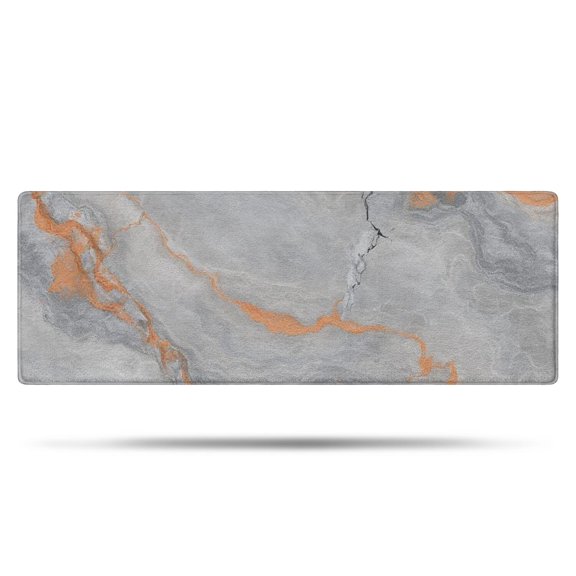 Gray Orange Marble Pattern Bathroom Rugs Mat,Non Slip Microfiber Bathroom Rug,Rubber Backing,Soft Bathroom Mats for Bathroom Floor,Tub and Shower,47x17in(120x43cm)