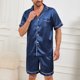 thumbnail image 4 of Conjunto de pijama de manga corta de satén para hombre, ropa de dormir de verano para hombre, camisa con botones y pantalones cortos de cintura elástica, pijamas, ropa para el hogar de 2 piezas, 4 of 5