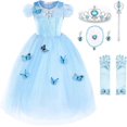 thumbnail image 1 of Cendrillon Robe de Princesse avec motif de Papillon pour Filles - Bleu Ciel avec Accessoires, 1 of 5