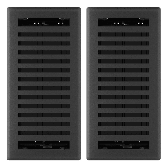 4in x 10in Montezuma Style Black Iron Metal Heating and Cooling Air Floor Register (2 PACK) - Overall 5 1/4" x 11 1/4"