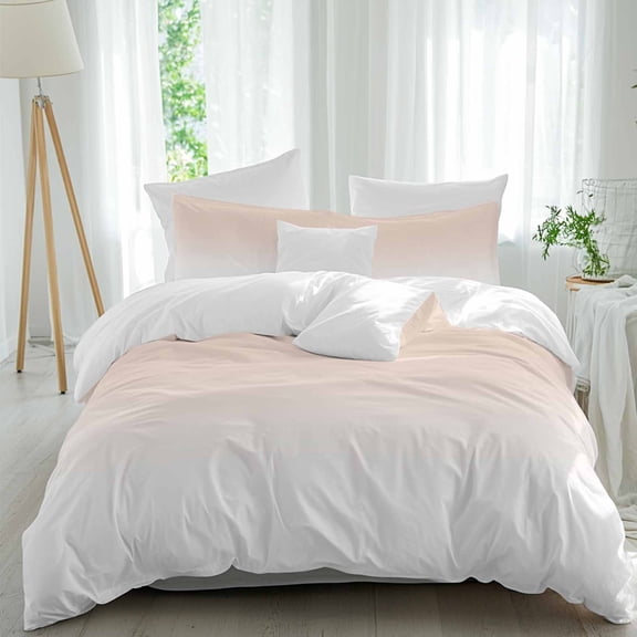 3 Piece Pink White Ombre Duvet Cover Set California King,Microfiber Comforter/Quilt Cover with Corner Ties and 2 Pillowcases,Beige Gradient Color Modern Abstract Art Soft Bedding with Zipper Closure