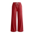 thumbnail image 4 of Qingpeng Womens Drawstring Waist Wide Leg Sweatpants Solid Color Loose Straight Casual Pants with Pockets Winter Trendy Long Trousers, 4 of 7