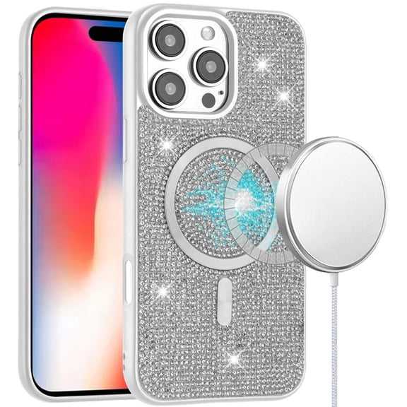 Designed for Apple iPhone 13 Pro Max Diamond Pattern Bling Sparkly Shockproof Protective Cover with Stylish Crystal Design Phone Case Cover - White