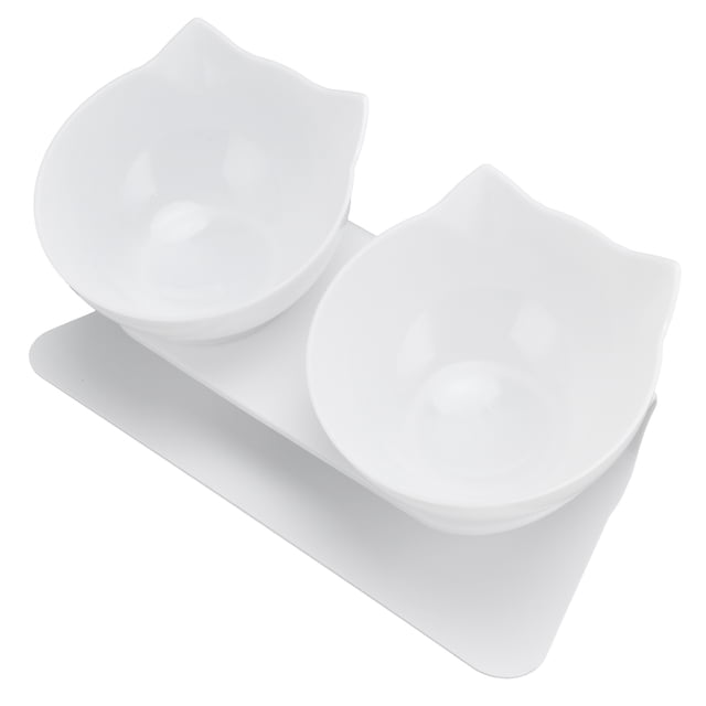 Cuenco Doble Inclinado De 15 Grados, Cuenco Doble Elevado Para Gatos Para Alimentos Y Agua, Divertido Cuenco Para Mascotas Para Gatitos Adultos, Cuenco De Plástico
