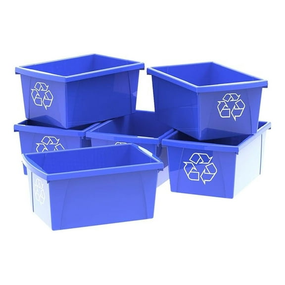 5.5 Gallon Recycle Bin - Case of 6 Blue - Stackable Polypropylene Recycling Bins for Home & Office - 21 Liter, 16.75 x 11.88 x 8.25 Inches