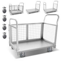 KNPOT Platform Truck Cart with Cage, 2200lbs Capacity 2200lbs Capacity Basket Cart, 4 side rails Multi-Functional Push Dolly  for Grocery Laundry Stall Storage Silver​