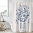 thumbnail image 4 of Blue Floral Bathroom Shower Curtains with 12 Hooks Polyester Waterproof Shower Curtain for Stalls and Bathtubs Vintage Line Wildflowers Vase Pastoral Decorative Bathroom Privacy Curtain 36x78 Inches, 4 of 7