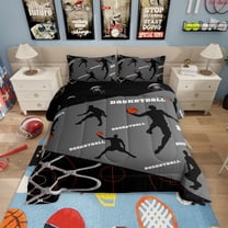 Erosebridal Basketball Bedding Set Twin Sports Comforter Sets Grey Black Basketball Comforter Sets Basketball Bedding Bedroom Decor,Ball Game Down Comforter with 1 Pillowcase