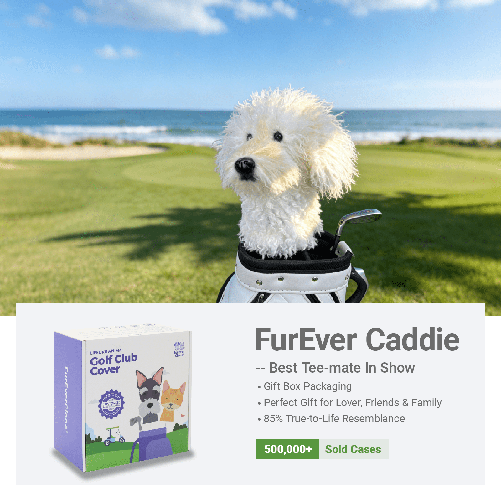 FurEverClone Doodle Golf Club Head Cover for Drivers, Soft Fleece, Water-Resistant, Off-White, 1-Pack