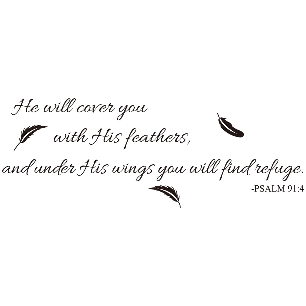 Vinyl Wall Art Inspirational Quotes and Saying Home Decor Decal Sticker Quote Psalm 91:4 Bible Verse He Will Cover You with His