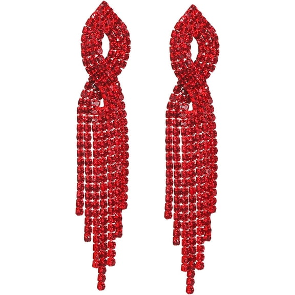 Women's rhinestone earrings, sparkling red pendant earrings, women's long chandelier earrings, tassel lightweight stud earrings, cubic zirconia (KE020S-W)