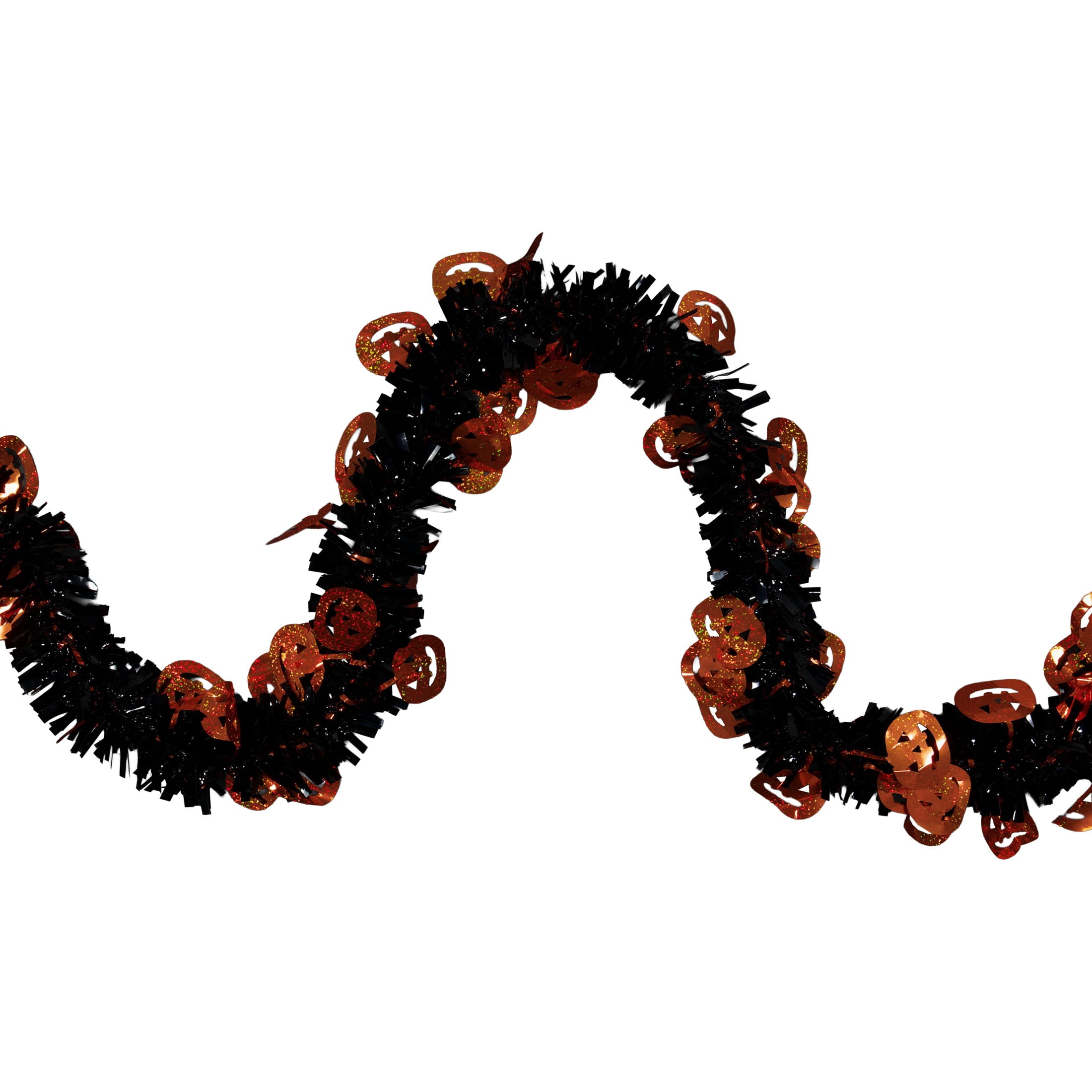 Tinsel Garland with Pumpkin Cut-Outs, Orange and Black, 12', Halloween by Way To Celebrate