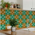 thumbnail image 3 of Mi Alma Green Gold Brown Vintage Flower Peel & Stick Tiles - Vinyl Backsplash 8x8, 3 of 14