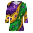 thumbnail image 5 of QATAINLAV Womens Mardi Gras 3/4 Tshirts Plus Size Tops Round Neck Pullover Blouses Carnival Party Basic Graphic Tees Purple XL, 5 of 6