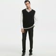 thumbnail image 5 of Toptie Men Women Knitted Cotton V-Neck Vest JK Uniform Pullover Sleeveless Sweater School Knitwear-Black-S, 5 of 7
