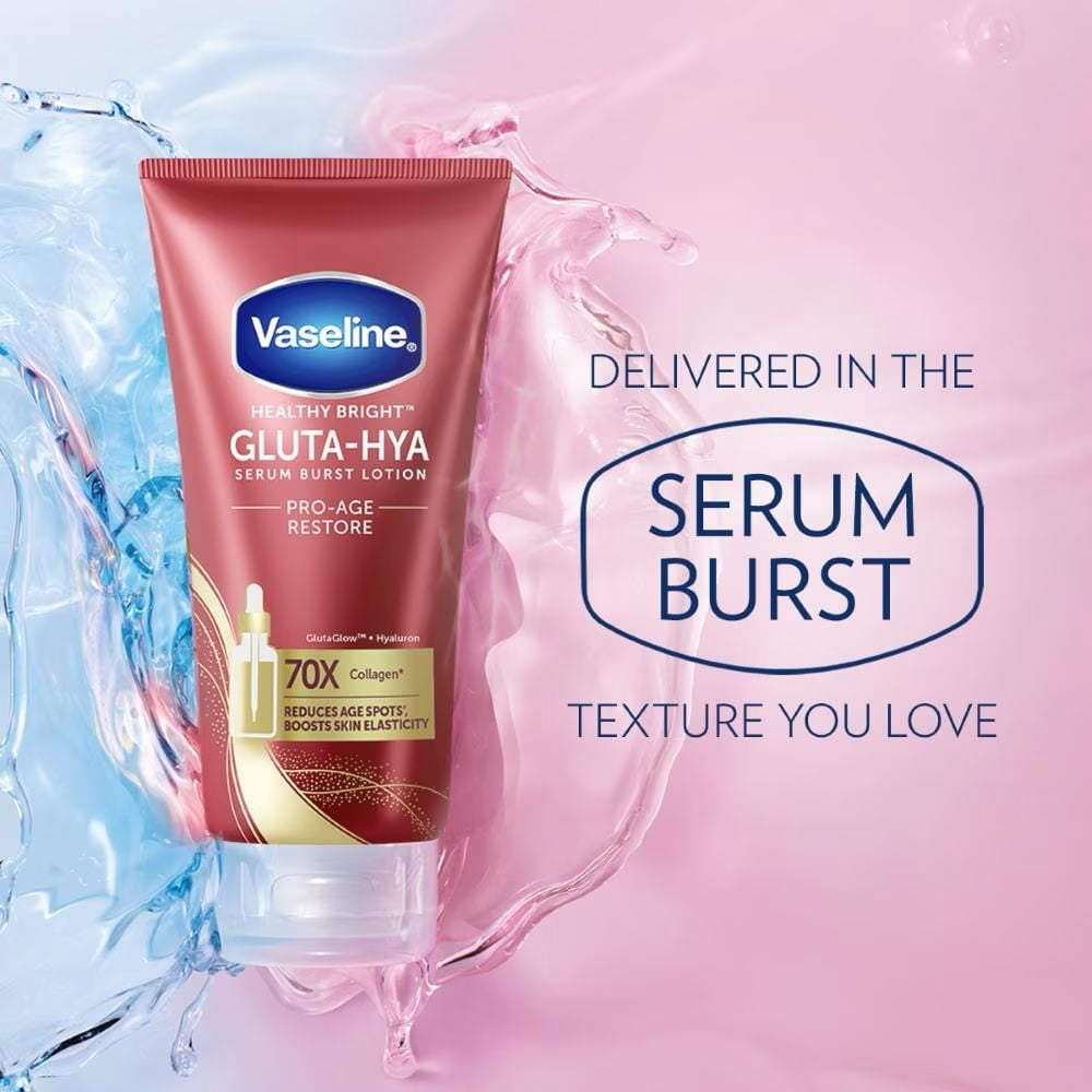 Vaseline Healthy Bright Gluta-Hya Serum Burst Lotion Pro-Age Restore, Brightening & Firming Body Lotion with Hyaluronic Acid and GlutaGlow Technology, 170 ml