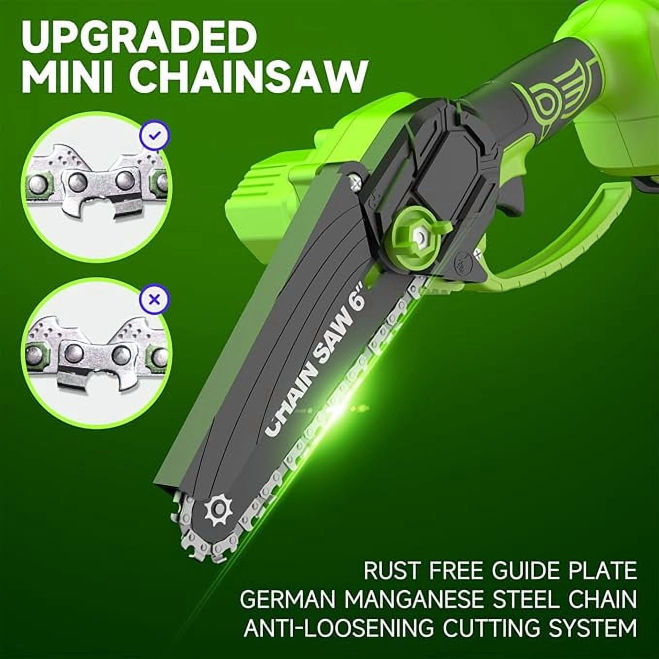 Mini Cordless Chainsaw 6-Inch, Electric Handheld Brushless Saw with 2 Batteries, Portable for Wood Cutting, Tree Trimming, Garden, Yard Work