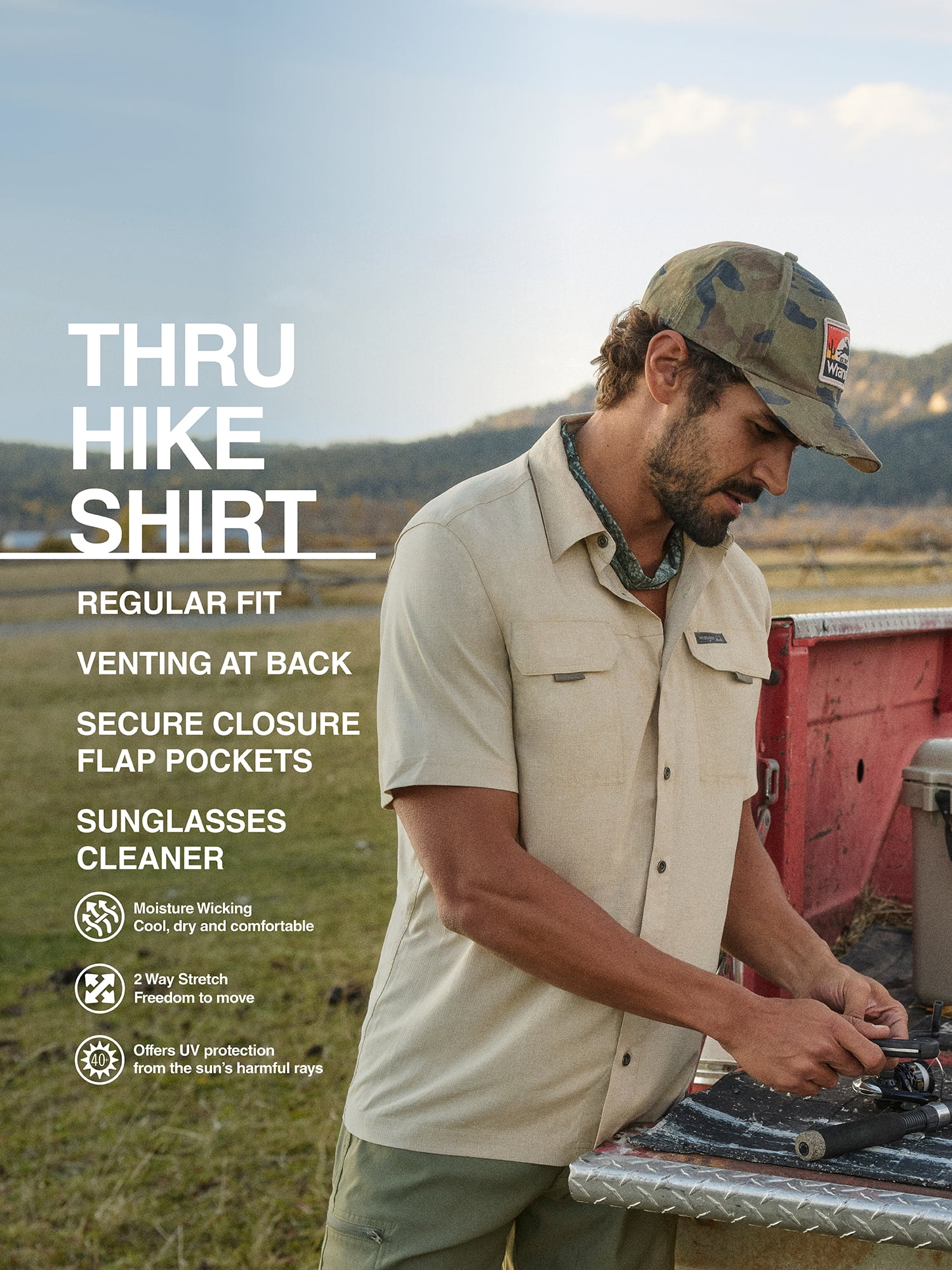 Wrangler® Outdoor Men's Short Sleeve Thru Hike Shirt, Sizes S-3XL