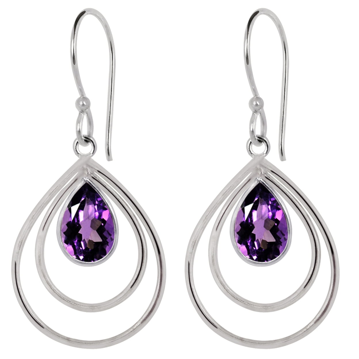 Solid Brass 3.15 Carat Genuine Purple Amethyst Dangle Earrings