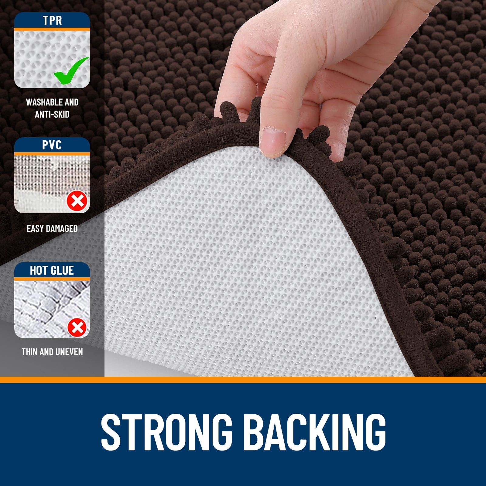 Buganda Toilet Rugs U-Shaped 24x20, Quick Dry Machine Washable Chenille Bath Mats with Rubber Backing, Brown