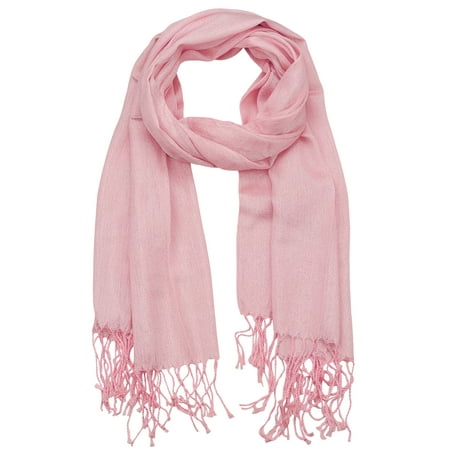 Metallic Wrap Scarf - NYFASHION101 Women's Sheer Metallic Braided Tassel Ends Scarf Shawl Wrap, Pink