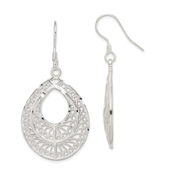 925 Sterling Silver Filigree Teardrop Drop Dangle Earrings