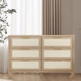 thumbnail image 1 of Commode Style Ferme, Commode à 6 Tiroirs, Commode en Jute, Commode Horizontale avec Poignées en Métal, Armoire de Rangement en Bois pour Chambre, Salon, Entrée, Brun, 1 of 7