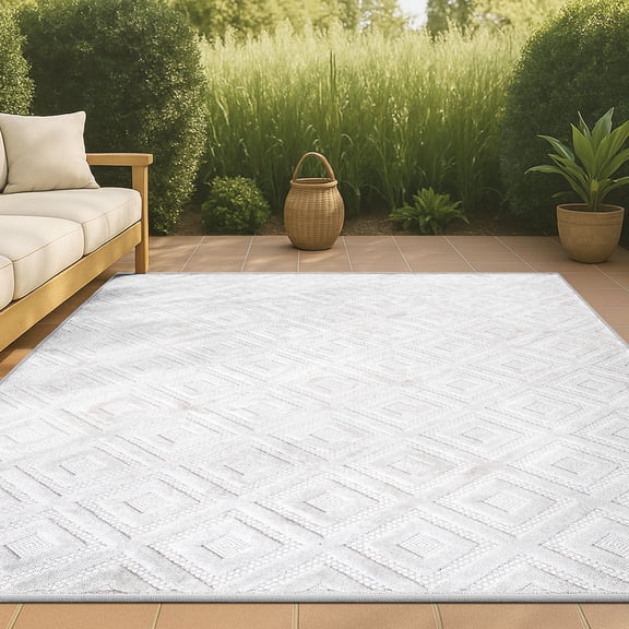 JONATHAN Y IBIZA 8 x 10 Area Rug, Portmany Neutral Diamond Trellis - Ivory, IBZ104D-8