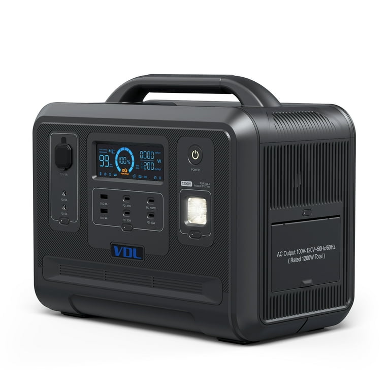 VDL Portable Power Station 1200W/960Wh Solar Generator, LiFePO4 Battery  Generator Fully Charged 1.5 Hours, 4xAC Outlet for Outdoor Camping Emergency