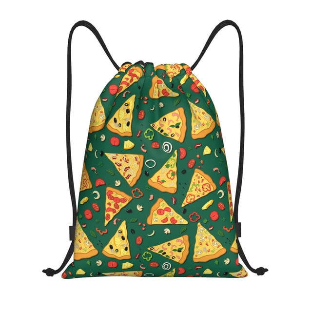 Saiise Pizza Pattern Sports Drawstring Backpack - String Swim Gym Bag with Wet Proof Pocket for Women&Men-Medium