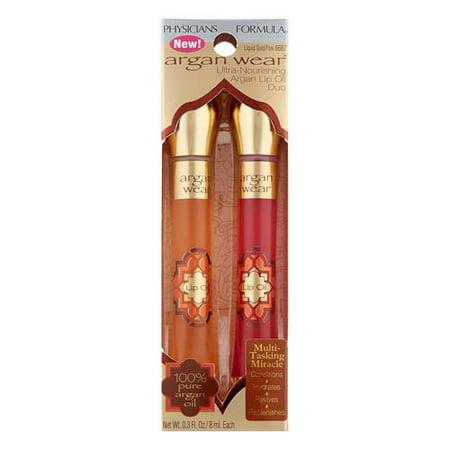 Physicians Formula Argan Wear Ultra-Nourishing Argan Lip Oil Duo, Liquid Gold/Pink, 0.6 Oz