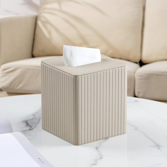 Zhuge Leather Tissue Box Cover with Magnetic Closure, Modern Square Tissue Box Holder Decorative Organizer for Bathroom Vanity Countertop, Night Stands Bedroom Office Desk (khaki)