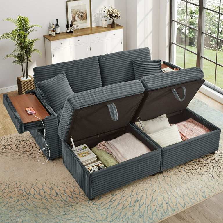 Muumblus Loveseat Sectional Sofa with 2 Storage Ottomans, Modular