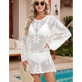 thumbnail image 5 of Women Swimsuit Cover up Flower Printed Bikini Long Sleeve Beach Crochet Tops Hollow Out Coverup Alsol Lamesa, 5 of 6